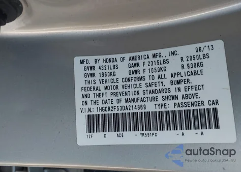 2013 Honda Accord Sport из США, поврежденный, VIN 1HGCR2F53DA214869